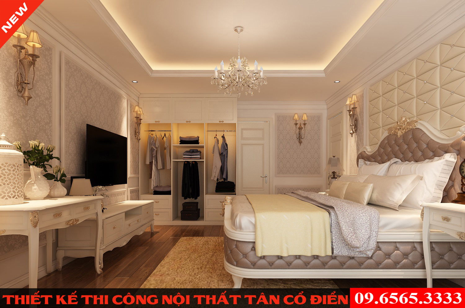 Phòng ngủ tân cổ điển luôn là sự lựa chọn ưu thích cho các công trình decor biệt thự