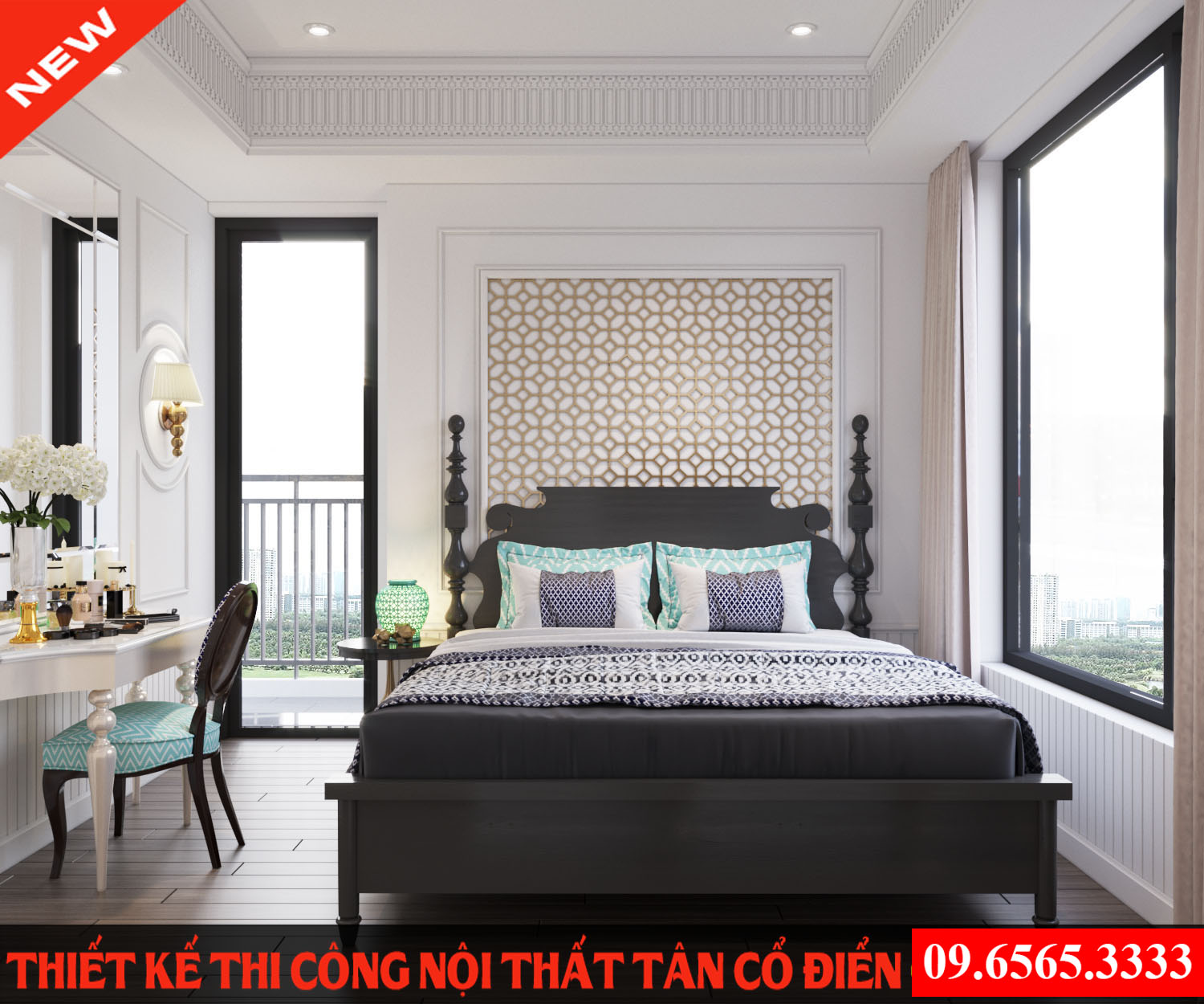 Phòng ngủ chung cư decor kiểu tân cổ điển trang nhã mà sang trọng